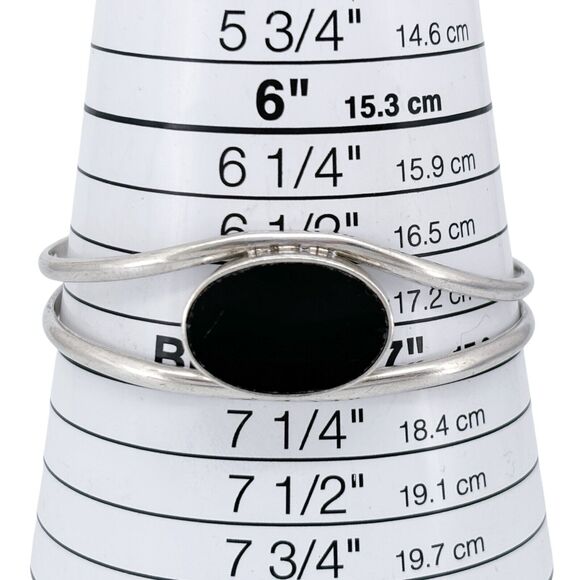 Vintage Mexico Sterling Silver 925 Black Obsidian Cuff Bracelet 6.75" - Picture 6 of 8